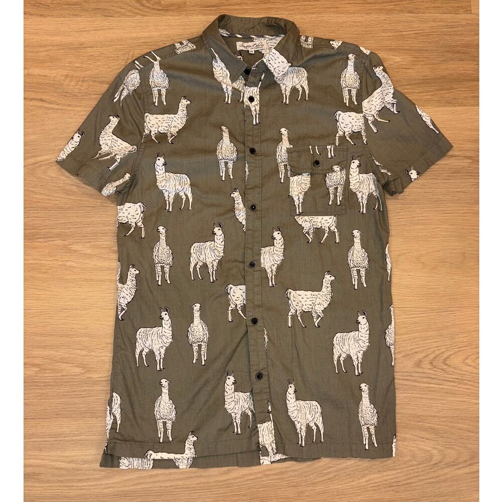 Sovereign Codes Los Angeles green llama short sleeve button up shirt mens med